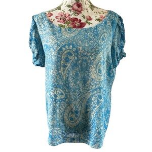 Blue & white short sleeve paisley design blouse large polyester Antonio Melani